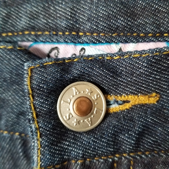 Vintage Y2K 90s Dark Wash High Rise Wide Leg Jean with Studded Grommets Sz 11/12 - Picture 9 of 12